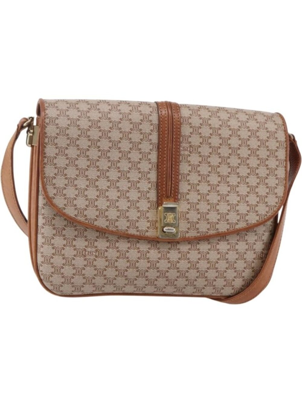 CELINE Macadam Canvas Shoulder Bag PVC Beige Gold